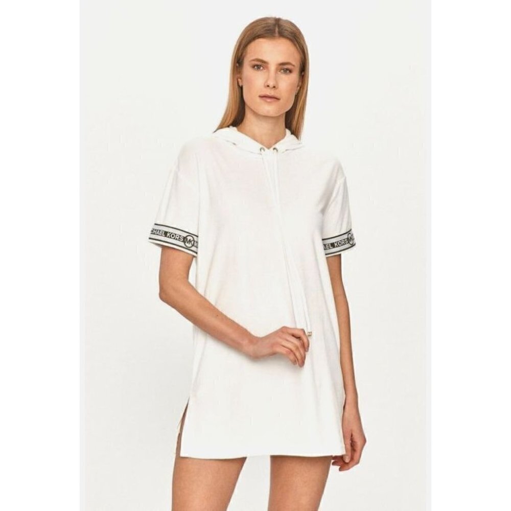 Michael Michael Kors Solid White Terry Hooded Swim Coverup M